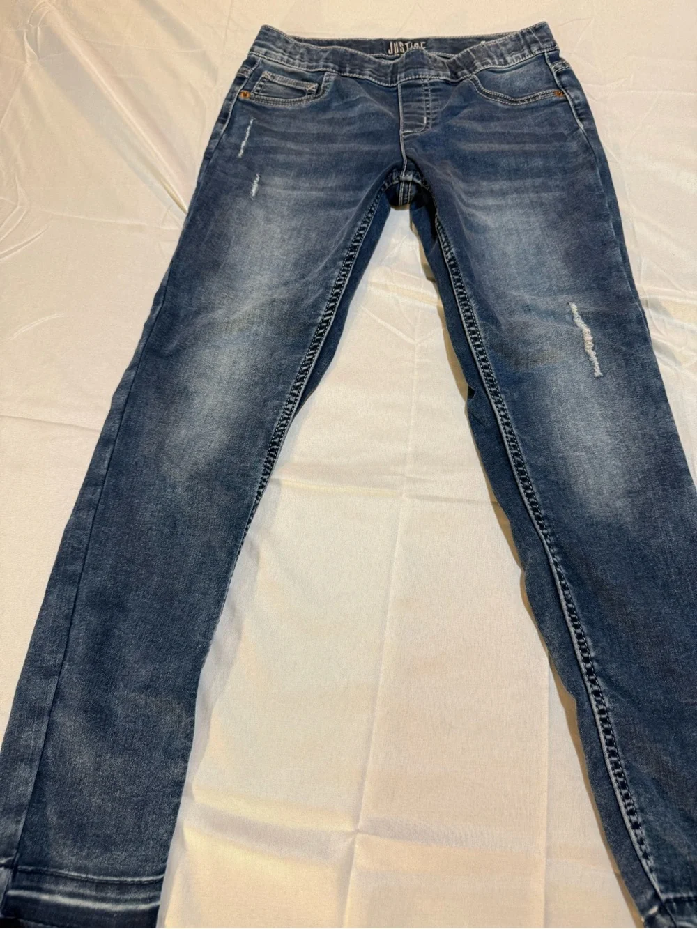Justice Girls Faded Dark Blue Distressed Jeans